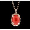 Image 1 : 14KT Rose Gold 21.78ct Coral and Diamond Pendant With Chain