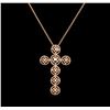 Image 1 : 0.17ctw Diamond Cross Pendant With Chain - 14KT Rose Gold