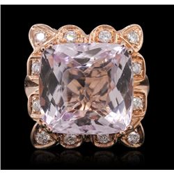 14KT Rose Gold GIA Certified 25.19ct Kunzite and Diamond Ring