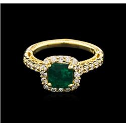 1.29ct Emerald and Diamond Ring - 14KT Yellow Gold