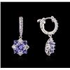 Image 2 : 14KT White Gold 1.98ctw Tanzanite, Sapphire and Diamond Earrings