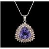 Image 1 : 11.38ct Tanzanite and Diamond Pendant With Chain - 14KT White Gold