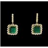 Image 1 : 14KT Yellow Gold 14.74ctw Emerald and Diamond Earrings
