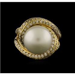 12.5mm Freshwater Pearl and Diamond Ring - 14KT Yellow Gold