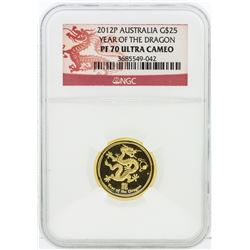 2012P NGC PF70 Ultra Cameo Australia G$25 Year of the Dragon 1/4 oz Gold