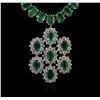 Image 2 : 14KT White Gold 42.30ctw Emerald and Diamond Necklace