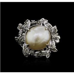 14KT White Gold Pearl and Diamond Ring