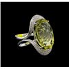 Image 2 : 21.78ct Lemon Quartz and Diamond Ring - 14KT White Gold