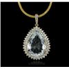 Image 1 : 14KT Yellow Gold GIA Certified 20.50ct Aquamarine and Diamond Pendant With Chain