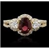 Image 1 : 14KT Yellow Gold 1.42ct Rubellite and Diamond Ring