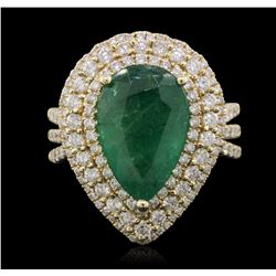 14KT Yellow Gold 4.10ct Emerald and Diamond Ring