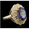Image 2 : 14KT Yellow Gold 7.38ct Tanzanite and Diamond Ring