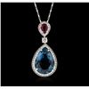Image 1 : 14KT White Gold 11.76ct Topaz, Ruby and Diamond Pendant With Chain