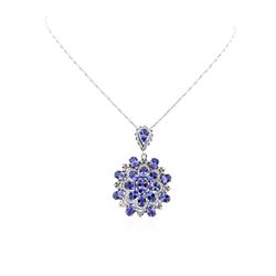 14KT White Gold 28.87ctw Tanzanite and Diamond Pendant With Chain