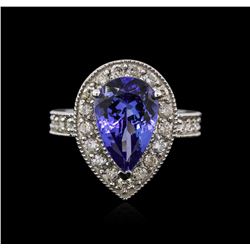 14KT White Gold 4.12ct Tanzanite and Diamond Ring