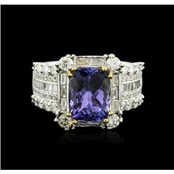 14KT Two-Tone Gold 3.12ct Tanzanite and Diamond Ring