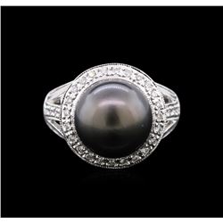 11.7MM Tahitian Pearl and Diamond Ring - 18KT White Gold