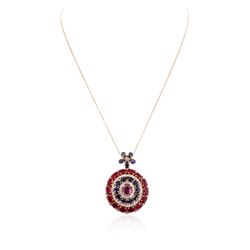 14KT Rose Gold 6.35ctw Multi Color Sapphire, Ruby and Diamond Pendant With Chain