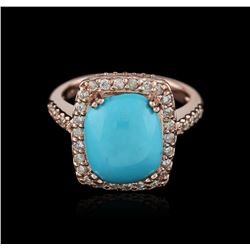 14KT Rose Gold 4.13ct Turquoise and Diamond Ring