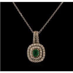 0.89ct Emerald and Diamond Pendant With Chain - 14KT White Gold