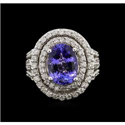 4.06ct Tanzanite and Diamond Ring - 14KT White Gold