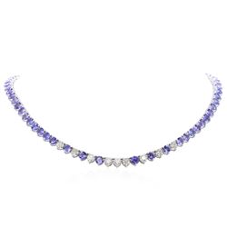 14KT White Gold 49.64ctw Tanzanite and Diamond Necklace