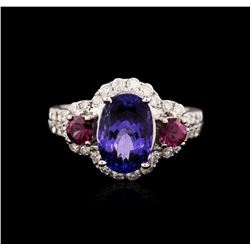 14KT White Gold 2.70ct Tanzanite, Tourmaline and Diamond Ring