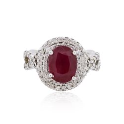 14KT White Gold GIA Certified 3.84ct Ruby and Diamond Ring