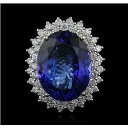 14KT White Gold GIA Certified 22.43ct Tanzanite and Diamond Ring