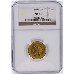 1894 NGC MS63 $5 Liberty Head Half Eagle Gold Coin