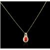 Image 2 : 14KT Yellow Gold 6.16ct Coral and Diamond Pendant With Chain