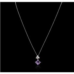 18KT White Gold 2.17ct Amethyst and Diamond Pendant With Chain