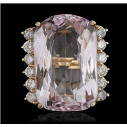 14KT Yellow Gold GIA Certified 65.77ct Kunzite and Diamond Ring