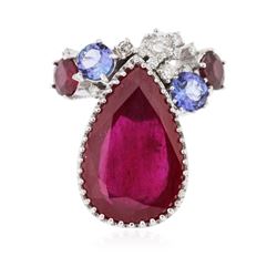 14KT White Gold 13.09ctw Ruby, Tanzanite and Diamond Ring