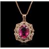 Image 2 : 14KT Rose Gold 2.25ct Tourmaline and Diamond Pendant With Chain