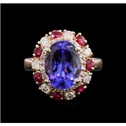 4.27ct Tanzanite, Ruby and Diamond Ring - 14KT Rose Gold