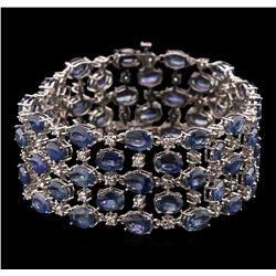 62.40ctw Blue Sapphire and Diamond Bracelet - 14KT White Gold