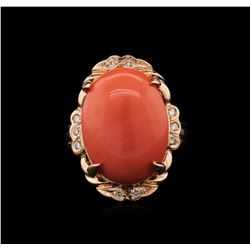 11.87ct Coral and Diamond Ring - 14KT Rose Gold