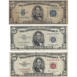 Assorted $5 Blue and Red Seal Bill Lot of 5