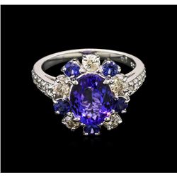 2.43ct Tanzanite, Blue Sapphire and Diamond Ring - 14KT White Gold