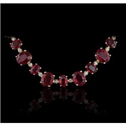 14KT Yellow Gold 44.89ctw Ruby and Diamond Necklace