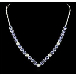 14KT White Gold 15.40ctw Tanzanite and Diamond Necklace