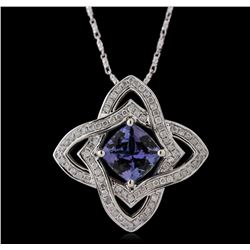 14KT White Gold 2.78ct Tanzanite and Diamond Pendant with Chain