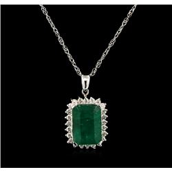 10.81ct Emerald and Diamond Pendant With Chain - 14KT White Gold