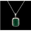 Image 1 : 10.81ct Emerald and Diamond Pendant With Chain - 14KT White Gold