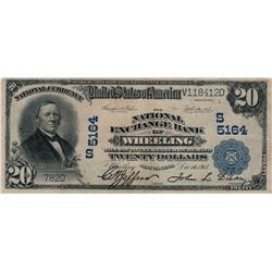 1902 $20 National Currency Large Note Exchange Bank of Wheeling WV