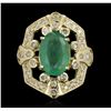 Image 1 : 14KT Yellow Gold 3.73ct Emerald and Diamond Ring
