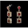 Image 2 : SILVER 8.16ctw Red Crystal and Cubic Zirconia Earrings