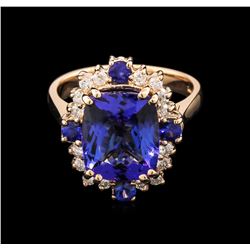 5.08ct Tanzanite, Blue Sapphire and Diamond Ring - 14KT Rose Gold