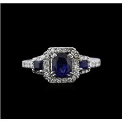 0.83ctw Sapphire and Diamond Ring - 14KT White Gold